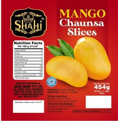 Shahi Pakistani Frozen Chaunsa Mango 454g – Frozen Mangoes